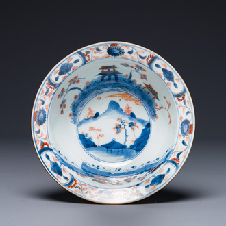 Bol de type 'klapmuts' en porcelaine de Chine de style Imari à décor de paysage, ancienne collection d'Auguste le Fort, Kangxi