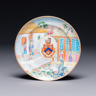 Rare assiette en porcelaine de Chine famille rose de Canton aux armes de Wight ou Bradley, 19ème