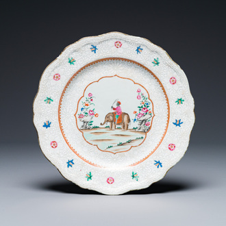 A Chinese famille rose 'elephant and rider' plate for the Indian market, Qianlong