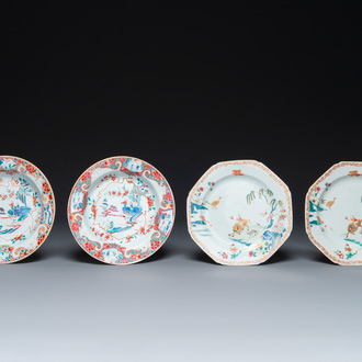 Two pairs of Chinese famille rose plates, Yongzheng/Qianlong