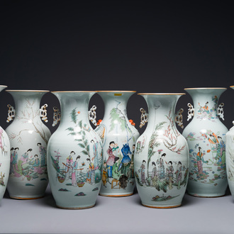 Sept vases en porcelaine de Chine famille rose, 19/20ème