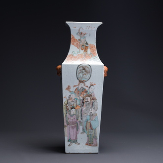 A square Chinese Qianjiang cai vase, signed Huang Ruming 黃汝銘, 19/20th C.