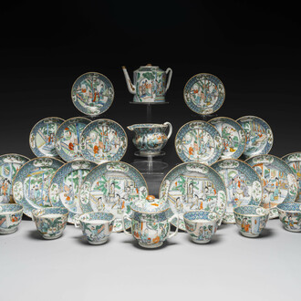 Service à thé de 27 pièces en porcelaine de Chine famille verte de Canton, 19ème