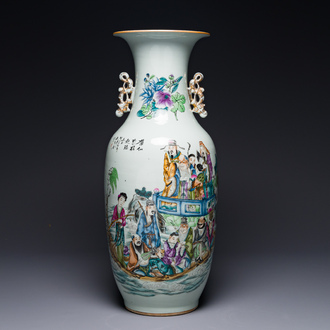 A Chinese famille rose vase, signed Pan Bintang 潘肇唐, dated 1918