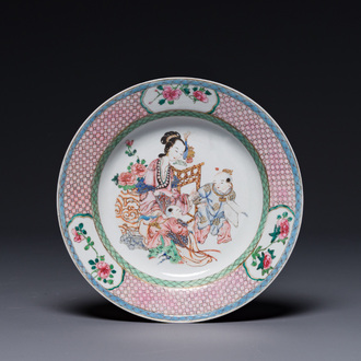 A fine Chinese famille rose ruby-back eggshell plate, Yongzheng