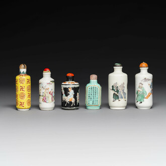 Six various Chinese famille verte and rose snuff bottles, shou mark, 19/20th century