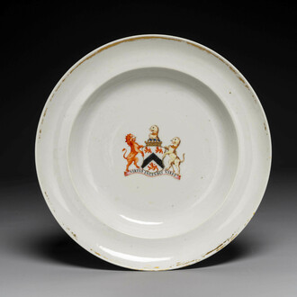 A Chinese armorial plate with the coat of arms of Lord Percy Clinton Sydney Smith, Viscount of Strangford, Jiaqing