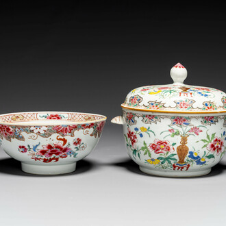 Terrine couverte et un bol en porcelaine de Chine famille rose, Yongzheng/Qianlong