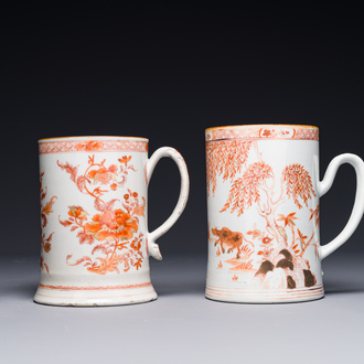 Two Chinese iron-red-decorated and gilt mugs, Yongzheng/Qianlong