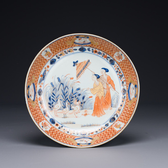 A Chinese Imari-style 'Parasol ladies' plate after Cornelis Pronk, Qianlong