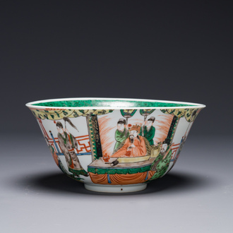 A Chinese famille verte bowl with narrative design, 19th C.