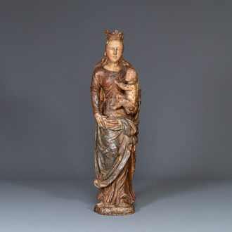 A polychromed carved oak figure of a Madonna and Child, France, 2nd half of 16th C.