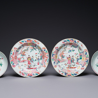 A pair of Chinese famille rose 'Xi Xiang Ji' plates and a pair of 'floral' plates, Yongzheng