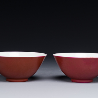 A pair of Chinese monochrome ruby-glazed bowls, Guangxu mark and of the period