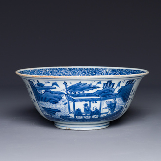 Bol à décor de l'ode à la Falaise rouge en porcelaine de Chine en bleu et blanc, époque Transition
