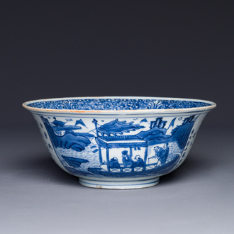 A Chinese blue and white 'Ode to the Red Cliff' bowl, Transitional period