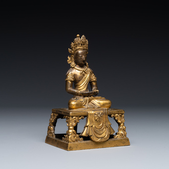 Bouddha Amitayus en bronze doré, Sino-Tibet, Qianlong