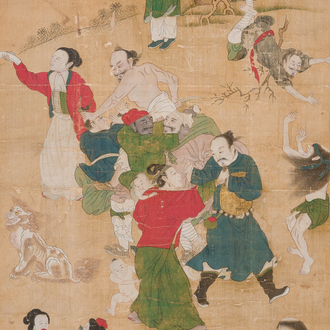 Chinese school: 'Volksverhaal', inkt en kleur op zijde, 19e eeuw