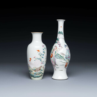 Deux vases en porcelaine de Chine famille rose, marque Ju Ren Tang 居仁堂, 19/20ème