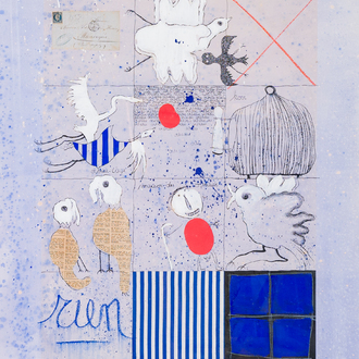 Christian Silvain (1950): 'Rencontres', mixed media and collage on paper, multiple (41/50), signed and dated 1992