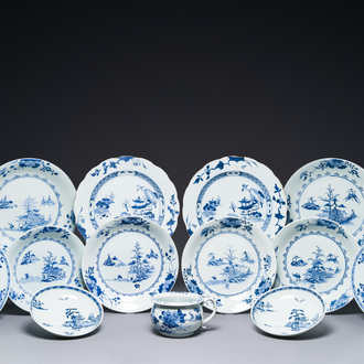 A collection of 13 pieces of Chinese blue and white shipwreck porcelain from the Nanking cargo, Qianlong