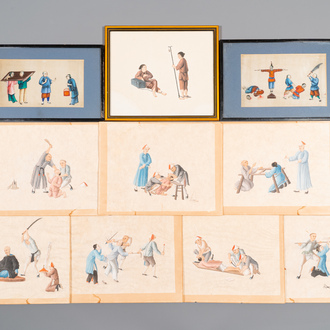 Ten Chinese Canton rice paper paintings of punishments, 19th C.