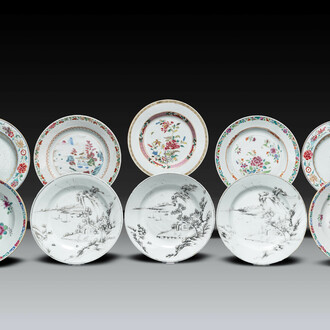 A varied collection of Chinese grisaille and famille rose porcelain, Yongzheng/Qianlong