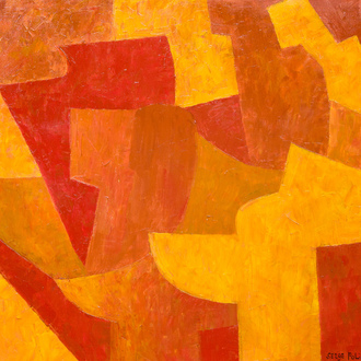 Naar Serge Poliakoff (1900-1969): Compositie geel rood oranje, olie op doek