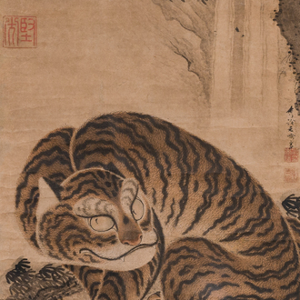 Watanabe Shusen (1736-1824): 'Tigre', encre et couleur sur papier