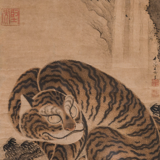 Watanabe Shusen (1736-1824): 'Tijger', inkt en kleur op papier