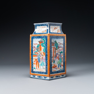 A Chinese Canton famille rose lozenge-shaped 'Mandarin subject' vase, Qianlong