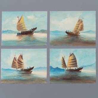 Chinese Canton school: 'European merchant ships', gouache on paper, 18/19th C.