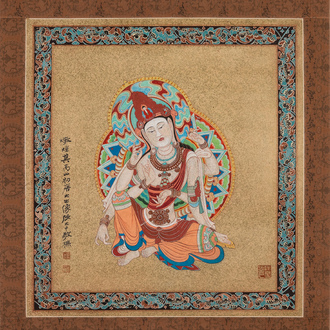 Zhang Daqian 張大千 (1898-1983): 'Bodhisattva', encre et couleur sur papier doré