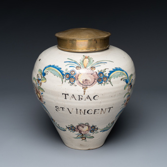A polychrome pottery 'St. Vincent' tobacco jar, France, 18th century