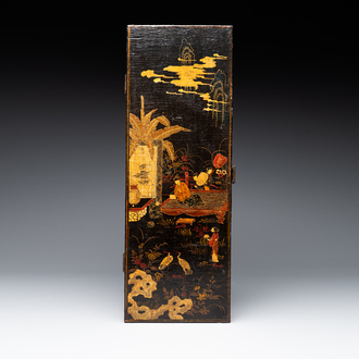 A fine rectangular Chinese lacquered and painted wooden box, signed Fen Yang Fu 汾陽府, dated 1669