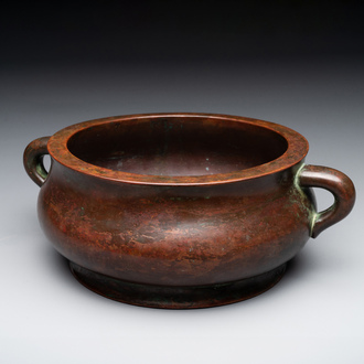A large Chinese bronze censer, Xuande mark, Ming