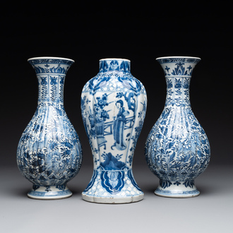 Three Chinese blue and white vases with floral design, Kangxi