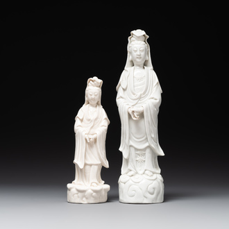 Two Chinese Dehua blanc de Chine figures of Guanyin, 18th C.