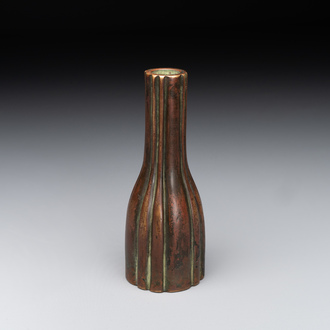 A rare Chinese ribbed bronze flower arranging vase, Ming