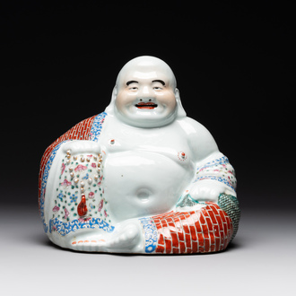 A Chinese famille rose Buddha, Zhu Mao Ji Zao 朱茂記造 mark, Republic