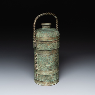 A large Chinese archaistic bronze wine vessel, 'you 卣', Ming