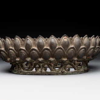A large Chinese bronze lotus throne, Ming