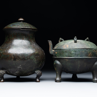 Two Chinese archaic bronze food vessels, Han