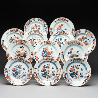 A collection of eleven Chinese Imari-style plates with floral design, 18th C.