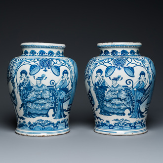 A pair of impressive blue and white Dutch Delft chinoiserie vases, ca. 1700