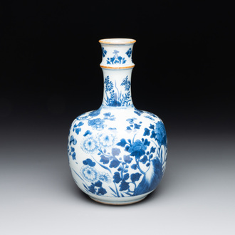 A Chinese blue and white bottle-shaped huqqa base with floral design for the Islamic market, Kangxi