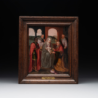Flemish school: 'Adoration of the Magi', oil on panel, possibly Bruges, 17th C.