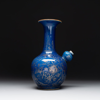 A Chinese gilt-decorated powder-blue kendi with floral design, Kangxi