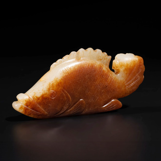 A Chinese white and russet jade mandarin fish or Chinese perch, Yuan