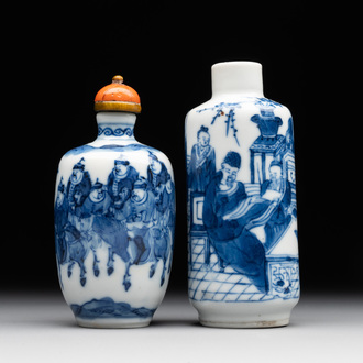 Two Chinese blue and white snuff bottles, Yongzheng mark, 18/19th C.